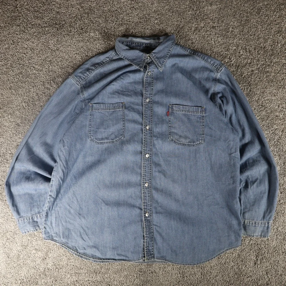 Vintage 2003 Levi's Denim Shirt Men's XXL Light Wash Red Tab Y2K